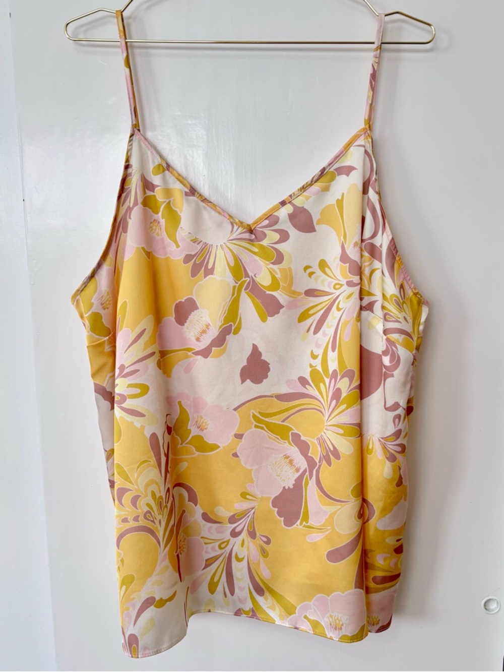 River Island| Poolside Oversized Satin Cami Top in Yellow, Cream & Pink Sz 16